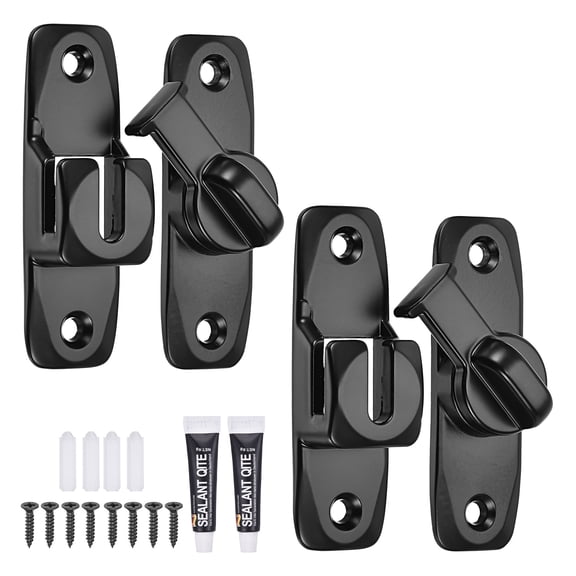 Uxcell 2Pcs Barn Door Lock, 90/180 Degree Flip Barn Door Lock Aluminium Alloy Sliding Security Latch with Screws & Nail-free Adhesive for Garden Bathroom Garage, Black