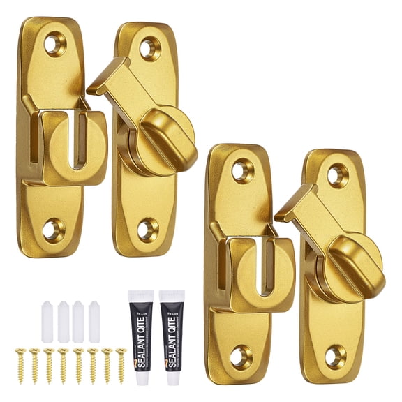 Uxcell 2Pcs Barn Door Lock, 90/180 Degree Flip Barn Door Lock Aluminium Alloy Sliding Security Latch with Screws & Nail-free Adhesive for Garden Bathroom Garage, Gold