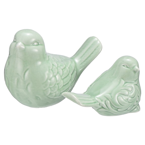 Uxcell 2Pcs Bird Statues, 3.9 Inch and 3.2 Inch Small Ceramic Birds Figurines Bird for Home Decor Modern Home Small Animal Statues for Office Bookshelf Bedroom Living Room, Green