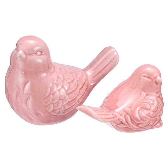 Uxcell 2Pcs Bird Statues, 3.9 Inch and 3.2 Inch Small Ceramic Birds Figurines Bird for Home Decor Modern Home Small Animal Statues for Office Bookshelf Bedroom Living Room, Pink