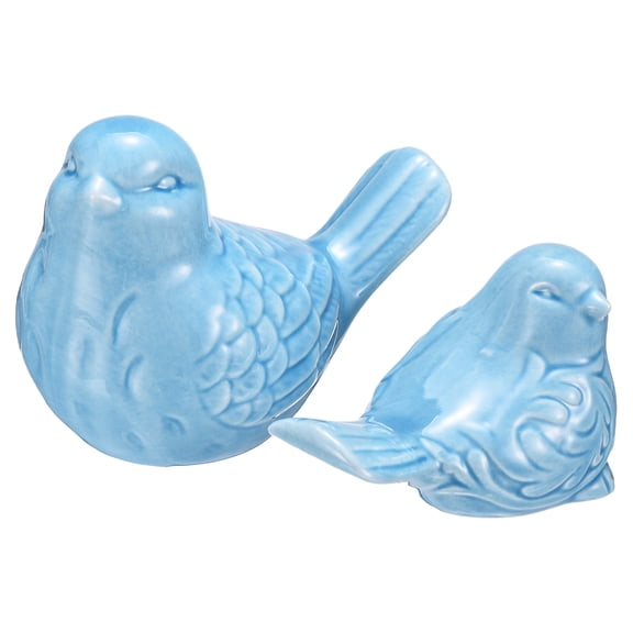 Uxcell 2Pcs Bird Statues, 3.9 Inch and 3.2 Inch Small Ceramic Birds Figurines Bird for Home Decor Modern Home Small Animal Statues for Office Bookshelf Bedroom Living Room, Blue