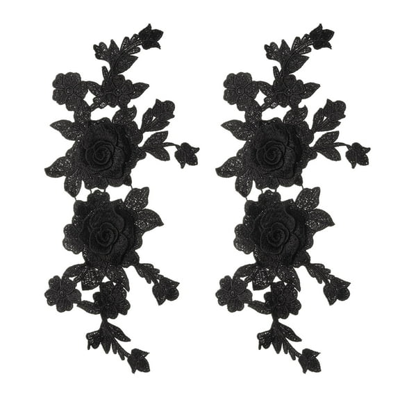 Uxcell 2Pcs Black Retro Rose Lace Embroidered Applique Sew On Patch for Women's Dress Jeans