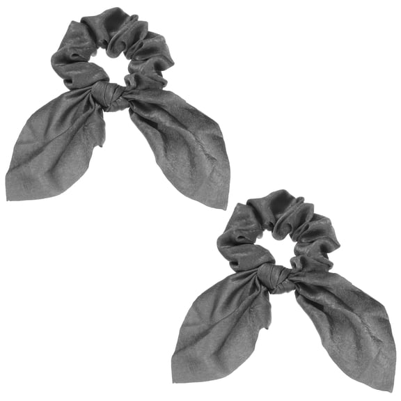 Uxcell 2Pcs Bow Scrunchies, Bow Hair Ties Polyester Satin Ribbon Elastic Hair Ties with Knotted Ponytail Scarf Holders Bowknot Accessories for Women Girls Daily Wear Party, Dark Gray