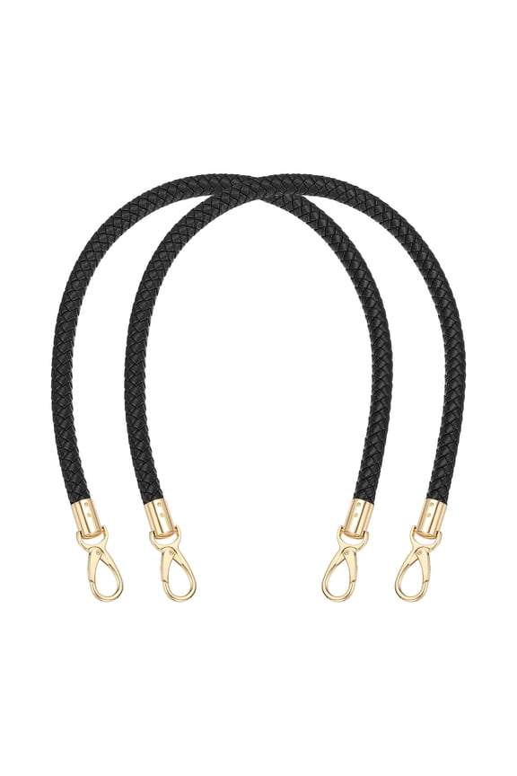2Pcs Braided Purse Straps 60cm / 23.6" PU Leather Handbag Handles, Black