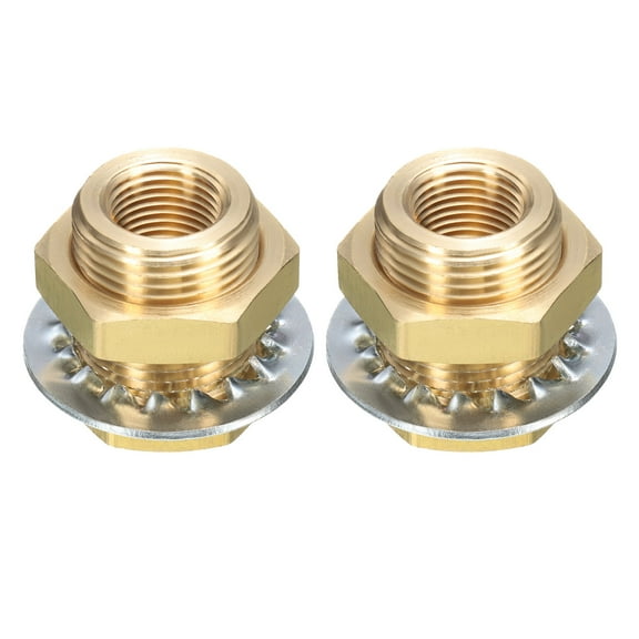 Uxcell 2Pcs Brass Bulkhead Fitting NPT 3/8" Female Double Threaded Water Tank Connector with Seal Washers for Rain Bucket Sinks Aquariums