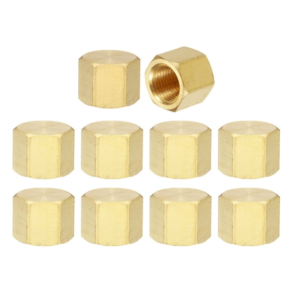 10Pcs Brass Compression Cap Fitting Stop Valve Cap 1/8" NPT Hex Thread Flare Cap Tubing Ends Sealing Cap(Gold Tone)