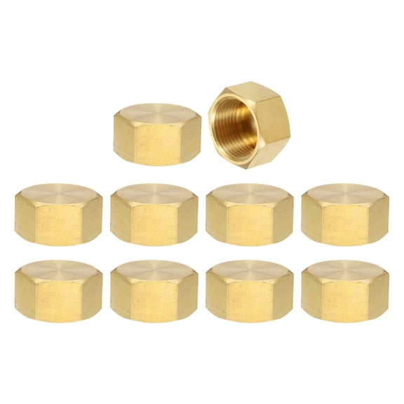 10Pcs Brass Compression Cap Fitting Stop Valve Cap 3/4" NPT Hex Thread Flare Cap Tubing Ends Sealing Cap(Gold Tone)