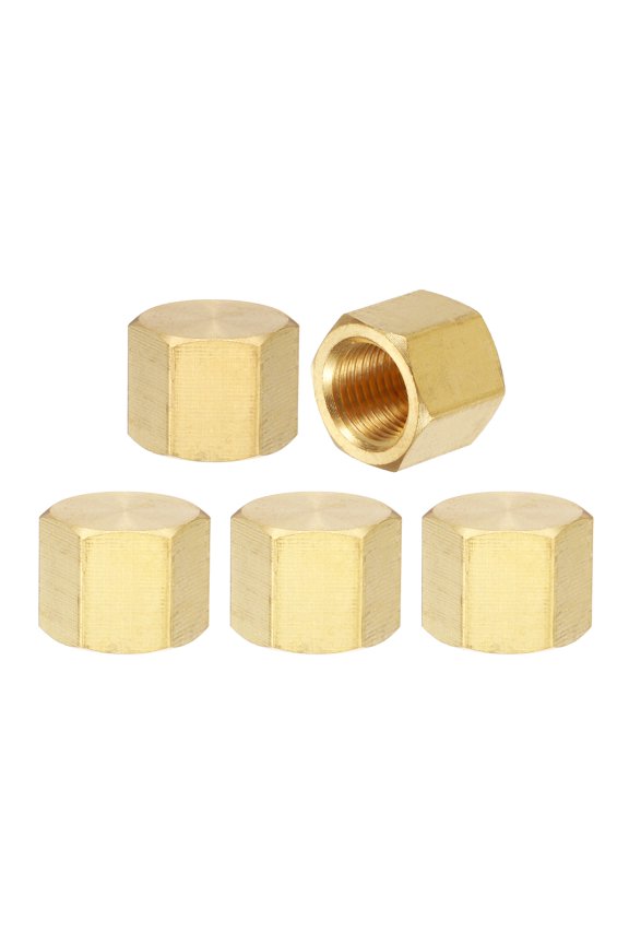 5Pcs Brass Compression Cap Fitting Stop Valve Cap 1/8" NPT Hex Thread Flare Cap Tubing Ends Sealing Cap(Gold Tone)