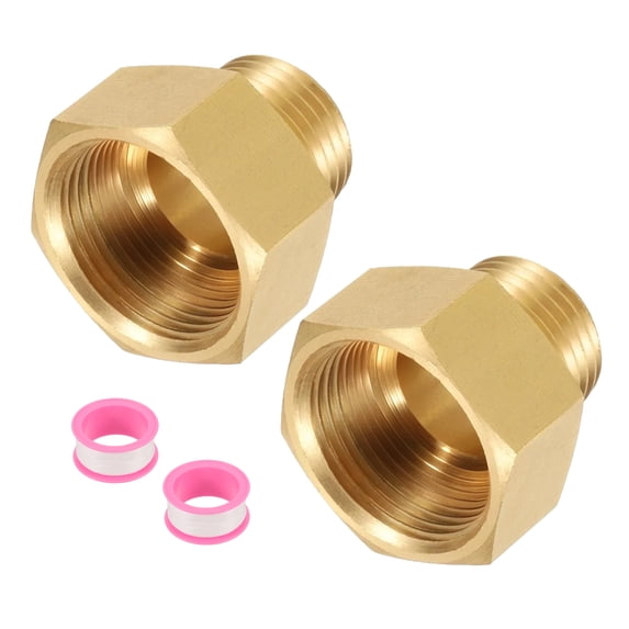 Uxcell 2Pcs Brass Pipe Fitting, 3/4"G Female x 1/2"NPT Male Hex Nipple Pipe Fitting Adapter 3/4"to 1/2"Female, Gold