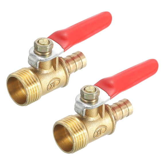 2Pack Brass Water Mini Ball Valve Shut Off Switch, G3/8" Male x 5/16" Hose Barb, 180 Degree