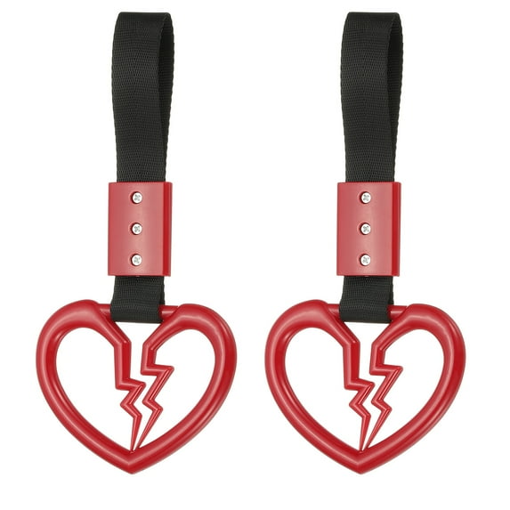 Uxcell 2Pcs Broken Heart Shaped Car Handle Straps, Car Hanging Accessories Bumper Warning Ring Drift Charm for Auto Decor Interior Exterior Decoration, Red