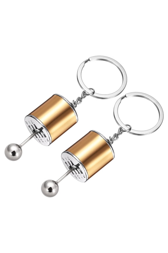 2Pcs Car Shifter Gear Keychain Manual Transmission Auto Parts Key Chains Shift Lever Keyring Speed Gear Box Key Fob Fit Men Women for Trucks Bikes, Gold