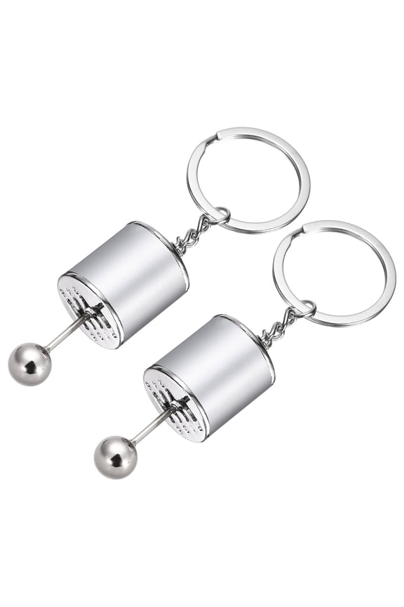 2Pcs Car Shifter Gear Keychain Manual Transmission Auto Parts Key Chains Shift Lever Keyring Speed Gear Box Key Fob Fit Men Women for Trucks Bikes, Silver
