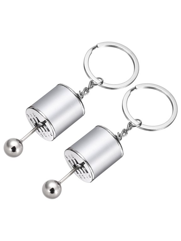 2Pcs Car Shifter Gear Keychain Manual Transmission Auto Parts Key Chains Shift Lever Keyring Speed Gear Box Key Fob Fit Men Women for Trucks Bikes, Silver