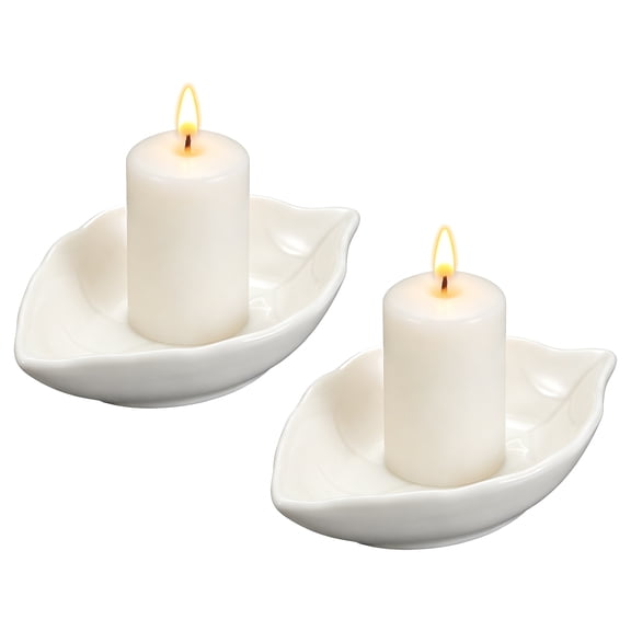 Uxcell 2Pcs Ceramic Candle Holder Plates, 4.3 x 3'' Leaf Shaped Candlestick Holder Decorative Dish Small Candle Plate for Tea Light Aromatherapy Wedding Rustic Vintage Home, White