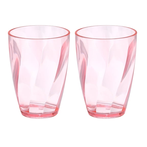 Uxcell 2Pcs Clear Plastic Reusable Drinking Glasses, 13oz Drinking Glasses Diagonal Texture Plastic Water Cup Unbreakable Stackable for Beer Cocktail Water Juice Whiskey, Pink