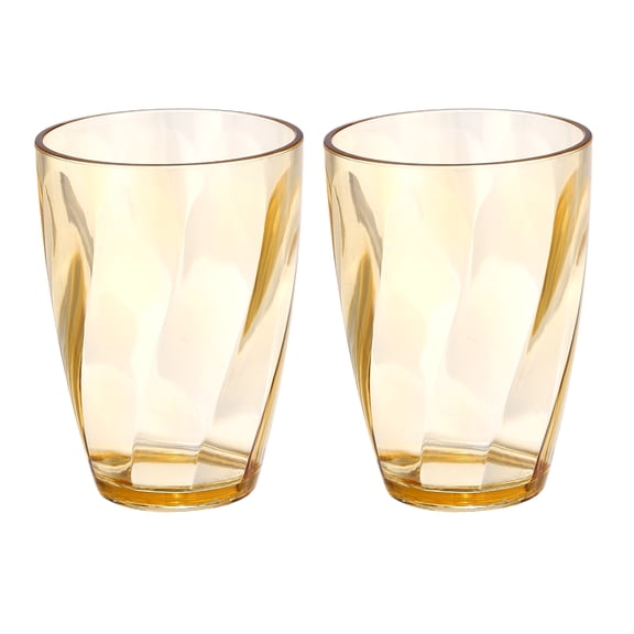 Uxcell 2Pcs Clear Plastic Reusable Drinking Glasses, 13oz Drinking Glasses Diagonal Texture Plastic Water Cup Unbreakable Stackable for Beer Cocktail Water Juice Whiskey, Amber