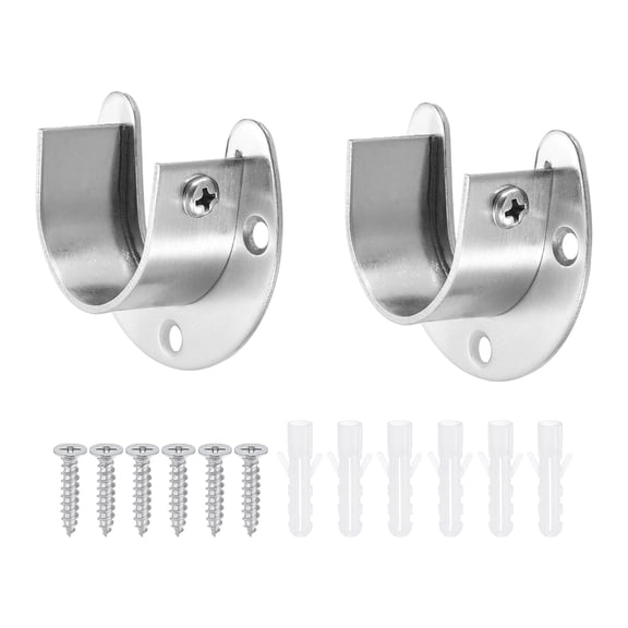 Uxcell 2Pcs Closet Rod End Supports, 1.26" Stainless Steel Flange Rod Holder Bracket End Supports with Screws for Bathroom Closet Curtain, Silver