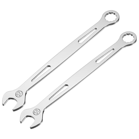 Uxcell 2Pcs Combination Wrench 10mm Metric Super Thin 12-Point Box and Open End Chrome Vanadium Steel Double Ended Spanner Tool for Automotive Furniture Machinery DIY Repair, Silver