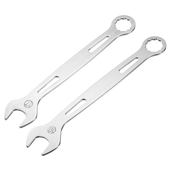 Uxcell 2Pcs Combination Wrench 17mm/19mm Metric Super Thin 12-Point Box and Open End Chrome Vanadium Steel Double Ended Spanner Tool for Automotive Furniture Machinery DIY Repair, Silver