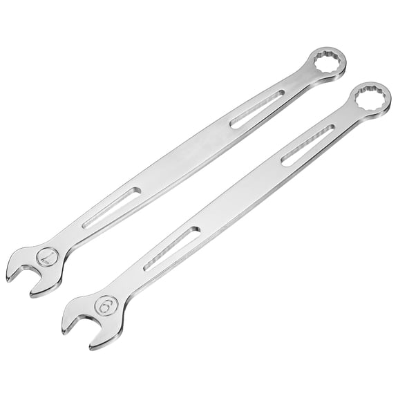 Uxcell 2Pcs Combination Wrench 7mm/9mm Metric Super Thin 12-Point Box and Open End Chrome Vanadium Steel Double Ended Spanner Tool for Automotive Furniture Machinery DIY Repair, Silver
