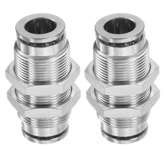 Uxcell 2Pcs Copper Bulkhead Union 3/8" x 3/8" Tube OD Push to Connect Pneumatic Quick Connect Air Fitting for Tube, Silver