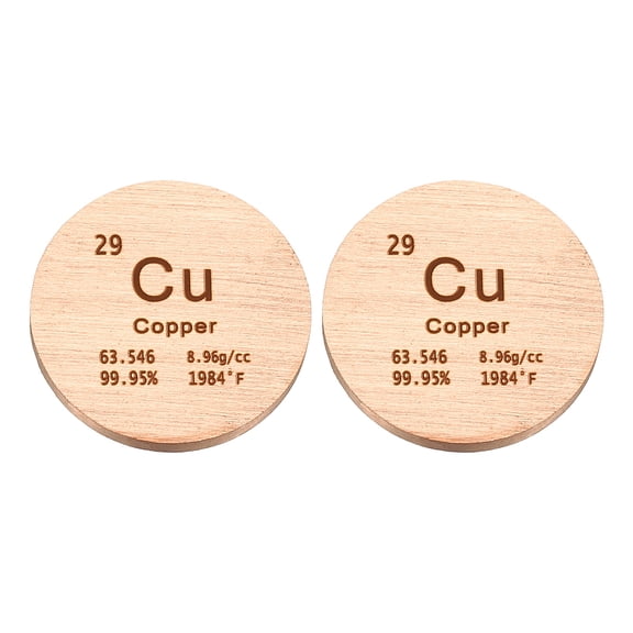 Uxcell 2Pcs Copper Disc, 0.8 inch Cu Density Circle Sheets Plates High Density Element Cube Unique Metal Periodic Table for Collections Lab Experiment Chemistry Teacher Scientific