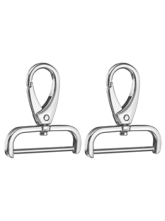 2Pcs Detachable Snap Hook Swivel Clasp 1 1/2" D Ring with Swivel Lobster Claw Clasps Hook for Purse Silver