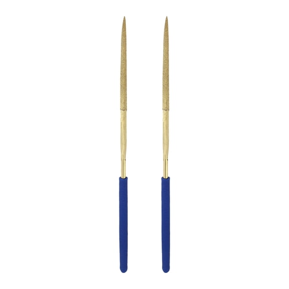Uxcell 2Pcs Diamond File 3 x 140mm 120 Grit Diamond Needle Gold Files for Metal Glass Wood Stone Grinding Polishing Engraving, Triangular