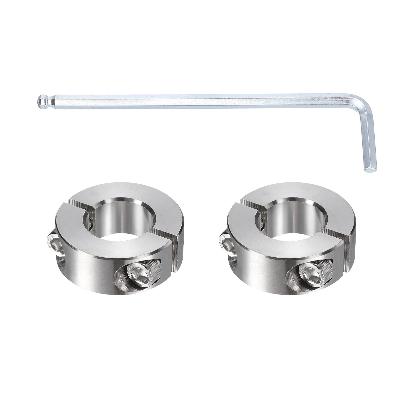 Uxcell 2Pcs Double Split Shaft Collars, 20mm Bore 304 Stainless Steel One-Piece Clamping Collar 40mm OD 15mm Thick Locking Clamp with Set Screw for Industry Machine Tools, Silver