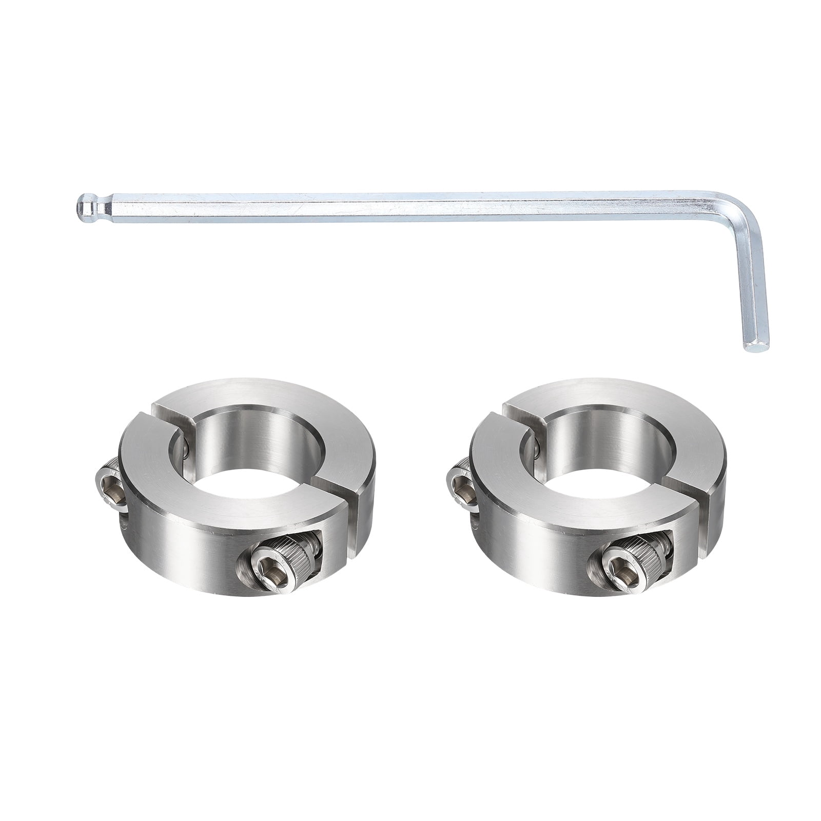 Uxcell 2Pcs Double Split Shaft Collars, 25mm Bore 304 Stainless Steel One-Piece Clamping Collar 45mm OD 15mm Thick Locking Clamp with Set Screw for Industry Machine Tools, Silver