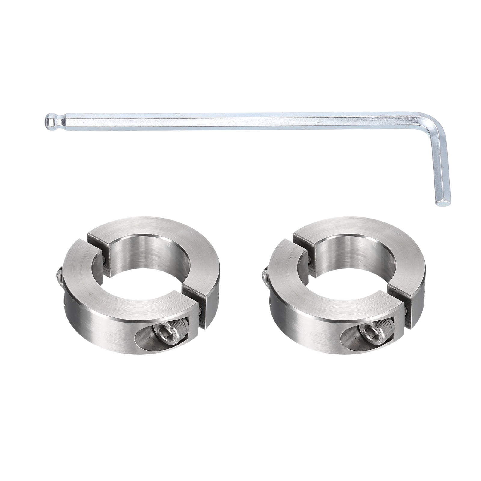 Uxcell 2Pcs Double Split Shaft Collars, 28mm Bore 304 Stainless Steel One-Piece Clamping Collar 48mm OD 15mm Thick Locking Clamp with Set Screw for Industry Machine Tools, Silver