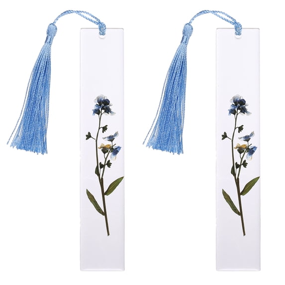Uxcell 2Pcs Dried Flower Resin Bookmark, Reading Book Marks with Tassel Bookmarks for Women Reading Accessories Gift Book Lover, Transparent (Myosotis Sylvatica)