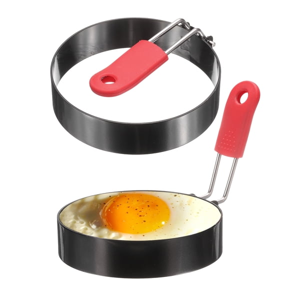 Uxcell 2Pcs Egg Rings 3.5" Stainless Steel Nonstick Pancake Cooking Ring with Silicone Handle for Griddle Frying Eggs Sandwich Omelets Breakfast