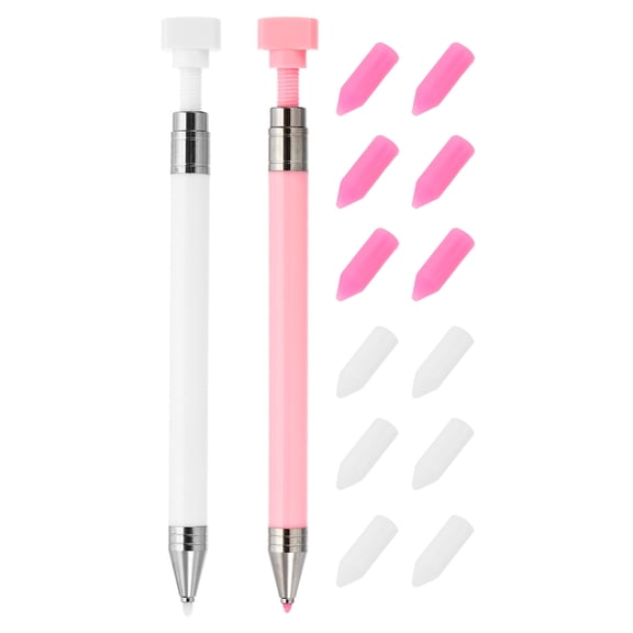 Uxcell 2Pcs Fine Point Diamond Art Pen Diamond Art Accessory with 12Pcs Wax,Pink White