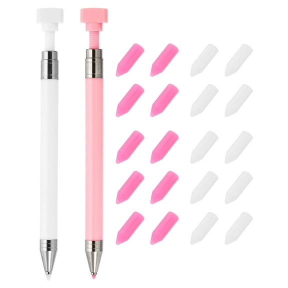 Uxcell 2Pcs Fine Point Diamond Art Pen Diamond Art Accessory with 20Pcs Wax,Pink White