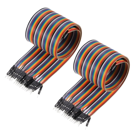 Uxcell 2Pcs Flat Ribbon Cable 2.54mm Pitch 40 Pin Male to Female Rainbow IDC Flat Ribbon Wire Connectors 50cm Length