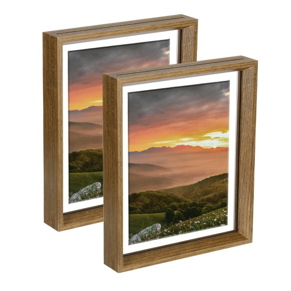 Uxcell 2Pcs Floating Frame, 10x8 Inch Wood Pictures Frames for Pressed Flowers Standing Wall Hanging Picture, Natural Wood
