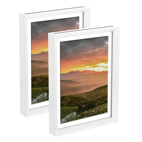 Uxcell 2Pcs Floating Frame, 12x8 Inch Wood Pictures Frames for Pressed Flowers Standing Wall Hanging Picture, White