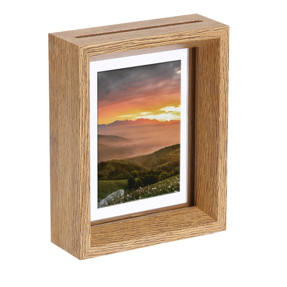 Uxcell Floating Frame 5.3 x 4.3 inch Wood Acrylic Picture Frame for Home Office Wood Tone 1 Pcs