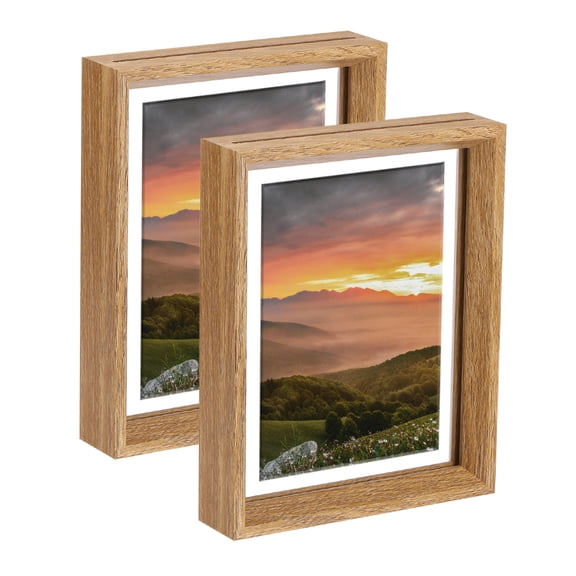 Uxcell Floating Frame, 6 x 6 Inch Natural Wood Pictures Frames for Pressed Flowers Standing Wall Hanging Picture Collection, Walnut