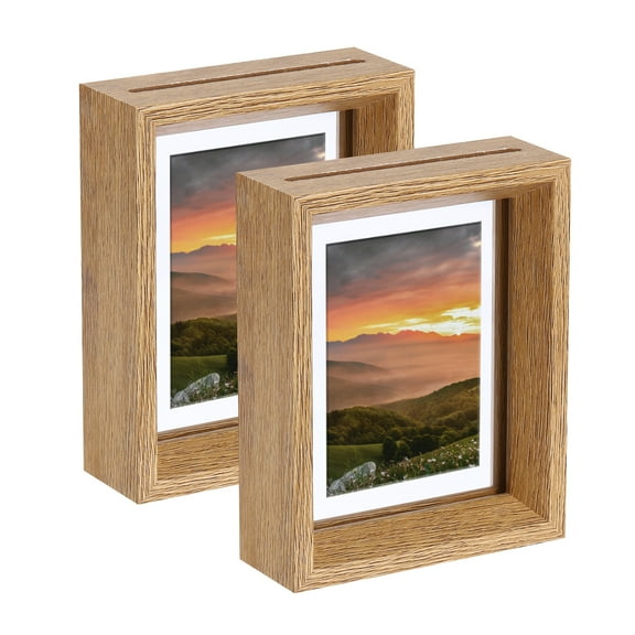 Uxcell Floating Frame, 10 x 8 Inch Natural Wood Pictures Frames for Pressed Flowers Standing Wall Hanging Picture Collection, Walnut