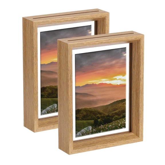 Uxcell Floating Frame, 4 x 4 Inch Natural Wood Pictures Frames for Pressed Flowers Standing Wall Hanging Picture Collection, Walnut