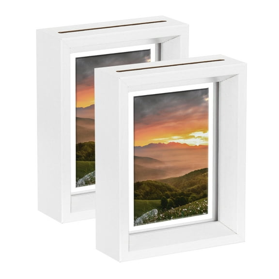 Uxcell 2Pcs Floating Frame, 5x4 Inch Wood Pictures Frames for Pressed Flowers Standing Wall Hanging Picture, White