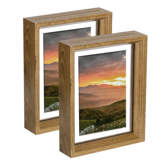 Uxcell 2Pcs Floating Frame, 7x5 Inch Wood Pictures Frames for Pressed Flowers Standing Wall Hanging Picture, Natural Wood