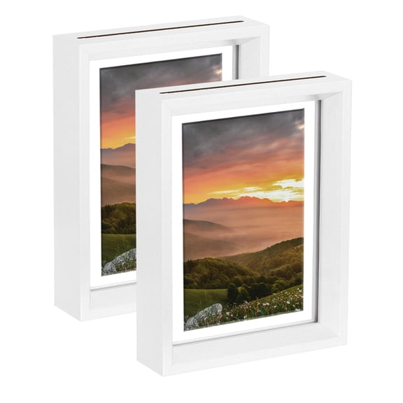 Uxcell 2Pcs Floating Frame, 7x5 Inch Wood Pictures Frames for Pressed Flowers Standing Wall Hanging Picture, White