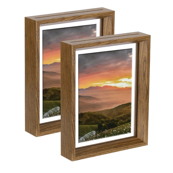 Uxcell 2Pcs Floating Frame, 8x6 Inch Wood Pictures Frames for Pressed Flowers Standing Wall Hanging Picture, Natural Wood