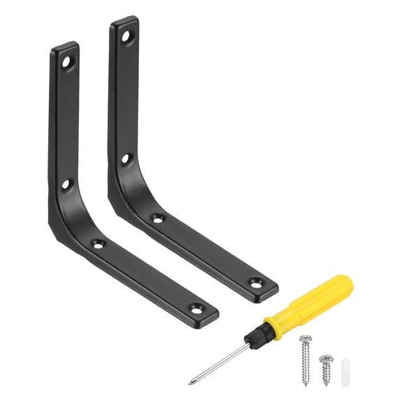 Uxcell 2Pcs Floating Shelf Brackets, 5 x 5 Inch L-Shape Wall Bracket Wall Shelf Supports with Screws for Wood Shelves, Cabinets, Countertop Support, Black
