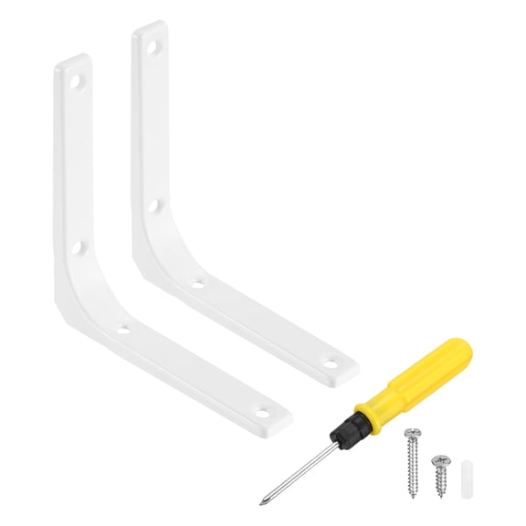 Uxcell 2Pcs Floating Shelf Brackets, 5 x 5 Inch L-Shape Wall Bracket Wall Shelf Supports with Screws for Wood Shelves, Cabinets, Countertop Support, White