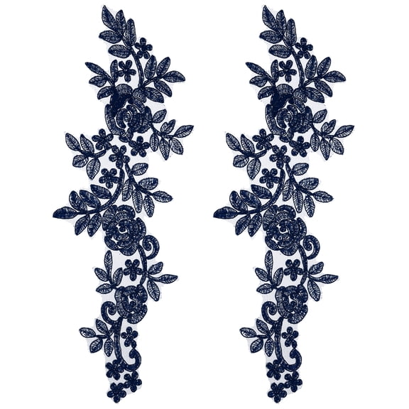 Uxcell 2Pcs Flower Lace Appliques for Craft 14x6.3Inch Navy Blue/Floral Embroidery Patches Sew on Patches Ornaments for DIY Clothing Wedding Dressing Bags Decoration